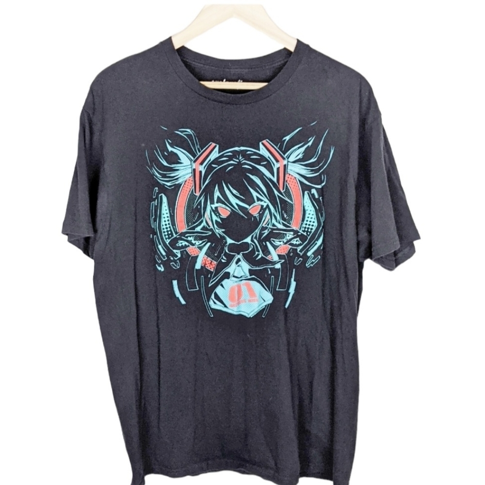 Hatsune Miku Anime Crypton Graphic Print Black I Am Your Melody T-shirt Size L